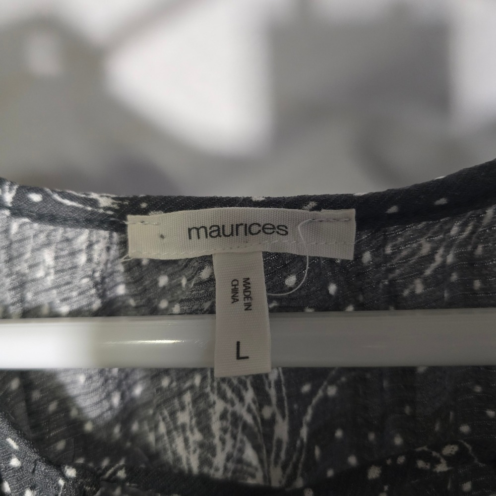Maurices Womens Large Gray Polka Dot Botanical Lace Up Sleeveless Blouse Top - Picture 2 of 7